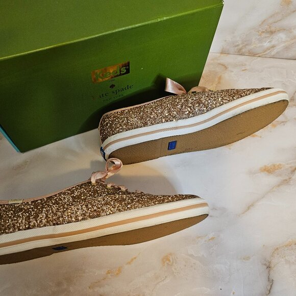 Kate Spade Keds Sneakers with Rose Gold Glitter, Size 8.5 - Picture 2 of 7